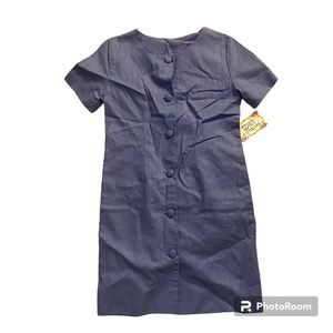 Vintage kids Lavender Blue shirt sleeve button down shirt dress periwinkle blue